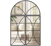 HOMCOM - Espejo de pared arqueado, 80 x 120 cm, juego de 3 piezas, espejo decorativo en forma de ventana, cristal templado, marco de metal, para sala de estar, dormitorio, pasillo, color negro