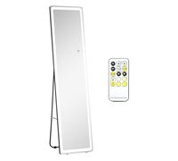 HOMCOM Espejo de Pared de Cuerpo Entero Espejo de Pie de Suelo con Luces LED Mando a Distancia 3 Colores de Luz Ajustable Brillo Ajustable y Marco de Aluminio 40x37x157,5 cm Plata y Negro