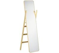 HOMCOM Espejo de Pie con Perchero Marco de Madera 40x35x147 cm Natural | Espejo de Cuerpo Entero, para Salón Dormitorio Entrada