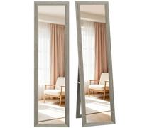 HOMCOM Espejo de Pie Cuerpo Entero 157x37 cm, con Soporte, Gris | Espejo de Cuerpo Entero, 3 Formas de Uso, Independiente, Montaje Pared, para Salón, Entrada, Dormitorio