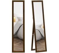 HOMCOM Espejo de Pie Cuerpo Entero 157x37 cm con Soporte Nogal | Espejo de Cuerpo Entero, 3 Formas de Uso, Independiente, Montaje Pared y Apoyado, para Salón, Entrada, Dormitorio