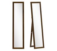 Homcom espejo de pie cuerpo entero 157x37 cm, espejo de cuerpo entero con soporte, 3 formas de uso, independiente, montaje pared y apoyado, para salón, entrada, dormitorio, nogal