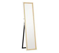 Homcom espejo de pie cuerpo entero 157x37 cm, espejo grande de pared con marco bicolor, de pie, inclinado o colgante, para salón, dormitorio, pasillo, entrada, blanco y natural oscuro 2.5 cm