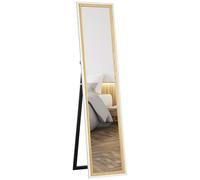 HOMCOM Espejo de Pie Cuerpo Entero 157x37 cm, Espejo Grande de Pared con Marco Bicolor, de Pie, Inclinado o Colgante, para Salón, Dormitorio, Pasillo, Entrada, Blanco y Natural Oscuro