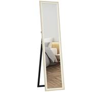 HOMCOM Espejo de Pie Cuerpo Entero 157x37 cm, Espejo Grande de Pared con Marco Bicolor, de Pie, Inclinado o Colgante, para Salón, Dormitorio, Pasillo, Entrada, Natural Claro y Blanco