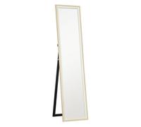 HOMCOM Espejo de Pie Cuerpo Entero 157x37 cm, Espejo Grande de Pared con Marco Bicolor, de Pie, Inclinado o Colgante, para Salón, Dormitorio, Pasillo, Entrada, Natural Claro y Blanco