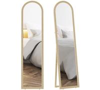 HOMCOM Espejo de Pie Cuerpo Entero 160x40 cm con Marco Efecto Piedra, Espejo de Pared Rectangular para Colgar o Apoyar, 2 Modos de Uso, para Dormitorio, Salón y Entrada, Beige