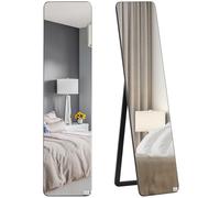 HOMCOM Espejo de Pie Cuerpo Entero Rectangular Espejo Pared con 2 Formas de Uso Marco de Madera de Pino Moderno para Pasillo Dormitorio Sala de Estar 37x43x156 cm Negro