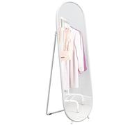 HOMCOM Espejo de Pie Cuerpo Entero Ovalado 160x40 cm, Espejo de Cuerpo Entero con Soporte, 2 Formas de Uso, Independiente y Apoyado, para Salón, Entrada, Dormitorio, Blanco