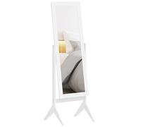 HOMCOM Espejo de Pie Cuerpo Entero Reclinable 47x46x148 cm, Espejo de Cuerpo Entero Independiente con Soporte y Marco Rectangular, para Dormitorio, Salón, Blanco