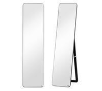 HOMCOM Espejo de Pie Cuerpo Entero Rectangular Espejo Pared con 2 Formas de Uso Marco de Madera de Pino Moderno para Pasillo Dormitorio Sala de Estar 37x43x156 cm Negro