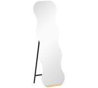 HOMCOM Espejo de Pie Cuerpo Entero sin Marco Espejo de Pie Forma Ondulada con Soporte y Base de Madera 50x2,7x160 cm Negro