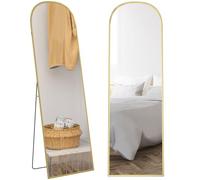 HOMCOM Espejo de pie, Espejo de Pared Rectangular, Redondeado, Marco de Aluminio, Soporte para Entrada, Dormitorio, vestidor, 50 x 161,5 cm, Dorado
