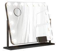 HOMCOM Espejo de Tocador Giratorio 58x46 cm con 14 Bombillas LED 3 Modos de Iluminación Ajustables Interruptor Táctil Negro