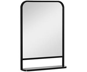 HOMCOM Espejo Decorativo de Pared 50x70 cm Espejo Rectangular de Metal con Estante de Almacenamiento para Salón Dormitorio Entrada Estilo Moderno Negro