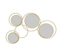 HOMCOM Espejo Decorativo de Pared de Metal 3D Adorno de Pared Metálico con 4 Espejos Redondos para Salón Dormitorio Pasillo 110x68 cm Dorado