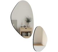 HOMCOM Espejo Irregular Set 2 Forma Guijarro Marco metálico Negro | 70 x 46 cm, 49.5 x 31 cm, Espejo asimétrico colgante de pared, salón, entrada, dormitorio, pasillo