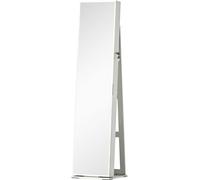 HOMCOM Espejo Joyero de Pie Armario Joyero con Luces LED y Cerradura Armario de Joyas con Espejo Integrada para Dormitorio Blanco con Veta de Madera