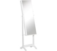 HOMCOM Espejo Joyero de Pie Armario de Joyería con 3 Ángulos Ajustables Cerradura Magnética Organizador de Joyas con Estantes Ranuras para Pendientes Anillos Collares 46x36,5x151,5 cm Blanco