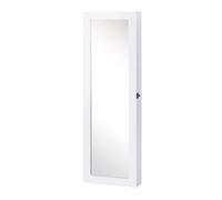 Homcom espejo joyero colgante de pared armario de joyería organizador de joyas con ganchos y ranuras para collares para dormitorio salón 37x9,5x112 cm blanco