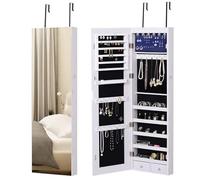 HOMCOM Espejo Joyero Colgante de Pared con 6 Luces LED 37x120x10 cm Blanco