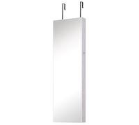 HOMCOM Espejo Joyero Colgante de Pared o Puerta con LED 5 Estantes 2 Cajones Pequeños Espejo Armario Montado con Cerradura 37x120x10cm Aosom España