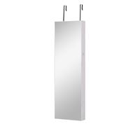 HOMCOM Espejo Joyero Colgante de Pared o Puerta con 6 Luces LED 5 Estantes 2 Cajones Pequeños Espejo Armario Montado con Cerradura para Dormitorio 37x120x10 cm Blanco
