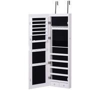 HOMCOM Espejo Joyero Colgante de Pared o Puerta con LED 5 Estantes 2 Cajones Pequeños Espejo Armario Montado con Cerradura 37x120x10cm Aosom España