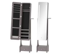 HOMCOM Espejo Joyero con Luces LED, Armario Joyero con Soporte para Secador, Espejo Entero sin Marco de Ángulo Ajustable, Cajón, Interruptor Táctil, Luces Apagado Automático, Gris