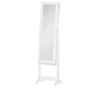HOMCOM Joyero de Pie con Espejo Armario para Joyas 16 Luces LED Reclinable Anillos Pendientes Collares Madera 36x30x136cm Blanco Aosom España