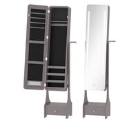 HOMCOM Espejo Joyero con Luces LED, Armario para Joyas, Armario Joyero con Espejo Entero de Ángulo Ajustable, Cajón, Interruptor Táctil, Luces Apagado Automático, Soporte para Secador, Gris