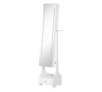HOMCOM Espejo Joyero de Pie con Luz Armario para Joyas con Espejo de Cuerpo Entero 3 Ángulos Ajustables con Cajón y Colgador para Secador 37x30x158 cm Blanco