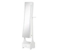 HOMCOM Espejo Joyero de Pie con Luz Armario para Joyas con Espejo de Cuerpo Entero 3 Ángulos Ajustables con Cajón y Colgador para Secador 37x30x158 cm Blanco