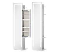 Homcom espejo joyero con luces led, armario para joyas, armario joyero con espejo entero, perchero, giratorio de 360°, estantes abiertos, barras para colgar, blanco 38.5 cm