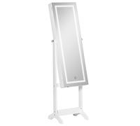 HOMCOM Espejo Joyero de Pie con Luces LED y Cerradura 46x36,5x151,5 cm Blanco White