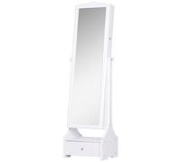 HOMCOM Espejo Joyero con Luces LED, Armario para Joyas, Armario Joyero con Espejo Entero de Ángulo Ajustable, Cajones, Mesa Interior Plegable, Cerradura, Luces Apagado Automático, Blanco y Forro Negro