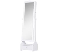 HOMCOM Espejo Joyero con Luces LED Cajones Cerradura Blanco y Forro Negro | Armario Joyero, Espejo Entero de Ángulo Ajustable, Mesa Interior Plegable, Luces Apagado Automático, Armario para Joyas