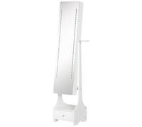 HOMCOM Espejo Joyero con Luces LED con Soporte para Secador Cajón Blanco | Armario Joyero, Espejo Entero sin Marco de Ángulo Ajustable, Interruptor Táctil, Luces Apagado Automático
