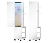 HOMCOM Espejo Joyero con Luces LED de 3 Colores, Armario para Joyas de Giro de 360°, Armario Joyero de Pie con Espejo, Perchero, Cerradura y Llaves, Compartimentos, Superficie Blanco y Forro Beige