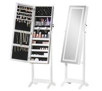 HOMCOM Espejo Joyero con Luces LED de Pie, Blanco y Forro Negro