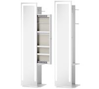 HOMCOM Espejo Joyero con Luces LED Espejo Entero Giratorio de 360° Estantes Abiertos Barras para Colgar Blanco