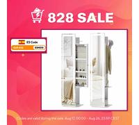 HOMCOM Espejo Joyero con Luces LED Espejo Entero Giratorio de 360° Estantes Abiertos Barras para Colgar Blanco BLANCO 38.5x38.5x172.5 cm