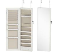 HOMCOM Espejo Joyero con Luz LED Armario Joyero Montado en la Pared o en la Puerta con Cerradura Espejo Entero Blanco