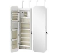 HOMCOM Espejo Joyero con Luz LED Montado en la Pared o en la Puerta con Cerradura Espejo Entero 2 Cajones Blanco