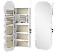 HOMCOM Espejo Joyero con Luz LED Montado en la Pared o en la Puerta con Cerradura Espejo Entero Blanco