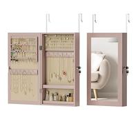 HOMCOM Espejo Joyero de Pared con Cerradura Montar en Pared o Puerta Rosa