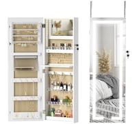 HOMCOM Espejo Joyero de Pared con Luces LED y Cerradura Blanco Forro Crema