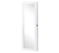 HOMCOM Espejo Joyero de Pared o de Pie Armario para Joyas Guardajoyas 37x9.5x112cm MDF Blanco Blanco