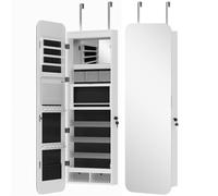 HOMCOM Espejo Joyero de Pared y Puerta con Espejo Interior Iluminado y Cerradura, 37x10x120 cm Aosom España