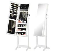 HOMCOM Espejo Joyero de Pie Armario de Joyeria angulos Ajustables Cerradura Magnetica Organizador de Joyas con Estantes Ranuras para Pendientes Anillos Collares 46x36.5x151.5 cm